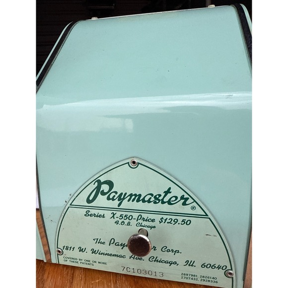 Retro Paymaster Series X-550 Check Writer Adding Machine w Key Working Turqoise - Picture 6 of 9